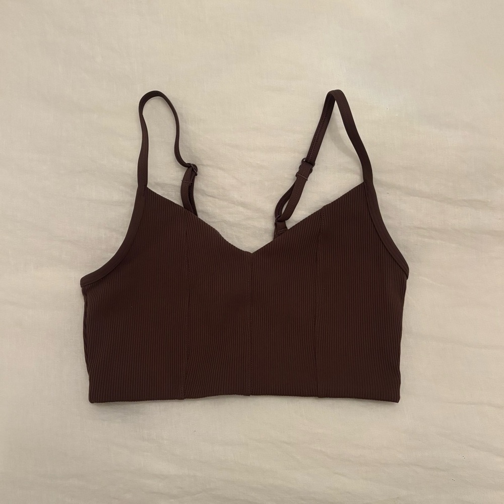 Aerie Offline Sports Bra Brown Ribbed
